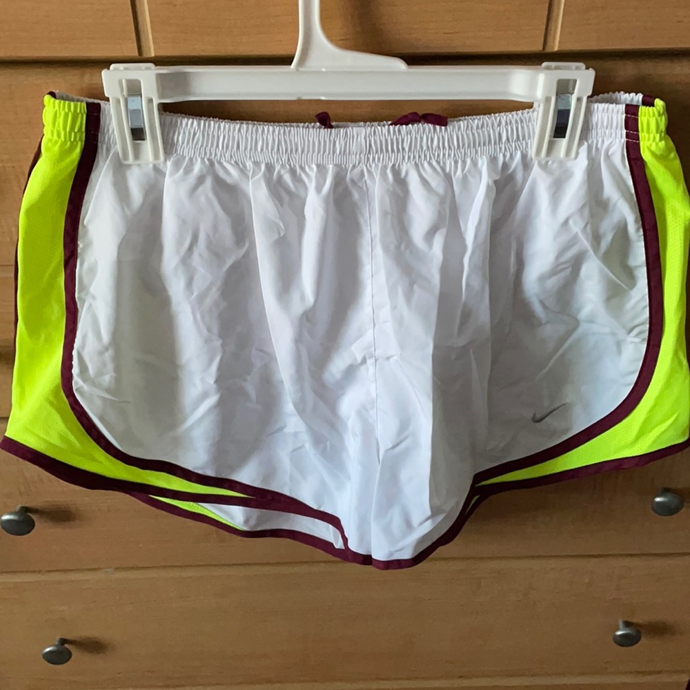 White, Bright Yellow & Maroon Nike Tempo Shorts